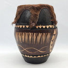        Antique Primitive Tribal African Hand Carved Wooden Drum - 7 75  Tall