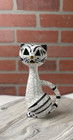 L  via Gorka Cat Figure Hungarian Studio Pottery Mcm 1950s Black White Crackle