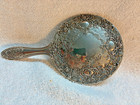 Vintage Silver Plated Vanity Hand Held Mirror 9    Heavy Ornate Victorian   H