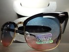 Classic 60 s Vintage Retro Style Sun Glasses Black   Gold Frame Blue   Pink Lens