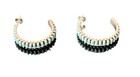 Signed Quam Zuni Needlepoint Turquoise Sterling Silver Half Hoop Earrings 1970 s