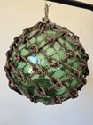 Antique Japanese Green Glass Fishing Float Buoy Hand Blown With Netting