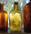 Beautiful Golden Yellow 1880s Strap Side 1 2 Pint Whiskey Flask Shiny Nice 