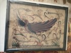 Vintage Mexican Folk Art Peacock Lithograph Signed By Guadalupe Diaz 17   w X 13   