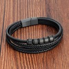 Men s Multilayer Braided Leather Stainless Steel Bracelet Wristband Cuff Bangle