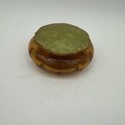 Vintage Powder Jar With Celluloid Lid Amber   Green