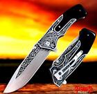 9  Black Wood Handle Spring Assisted Engraved Blade Folding Open Pocket Knife
