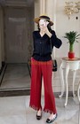 Women s Pleated Long Sleeve V Neck Blouse With Buttons Chic Ladies Shirt Tops