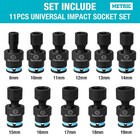 Duratech 3 8  Dr Swivel Socket Set 11pcs Shallow Universal Impact Sockets 8-19mm