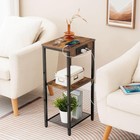 Tall End Table With Charging Station 30in Slim 3 Tier Nightstand Rustic Brown