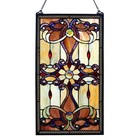 Amber Tiffany Style Stained Glass Window Panel Suncatcher Victorian 15x26in