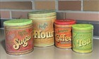 Retro Set Of 4 Metal Kitchen Canisters With Lids Flour Sugar Coffee Tea 1970 s
