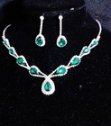 Green Crystal Choker Rhinestone Necklace Earring Set Bridal Prom Pageant