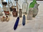 Lot Of 18 Antique Vintage Old Glass Medicine Bottles Blue Clear Embossed Mixed