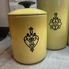 Vintage Mid Century Yellow Metal Canister Set 4pc Flour Sugar Coffee Tea Mcm