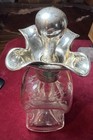 English Victorian Glass Glug Glug Decanter W 925 Sterling Silver Mount   Stopper