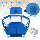 Foldable Baby Playpen Toddler Kid Safety Play Yard Fence Portable With Ball Hoop