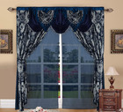 Jacquard Luxury Window 2 Panel Set Navy Curtain With Attached Valance And