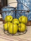 Antique Primitive Metal Wire Basket Handle Gathering Egg Produce W  Faux Apples