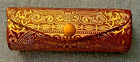 Vintage Italian Gold Embossed Leather Lipstick Case Snap  Mirror Art Nouveau