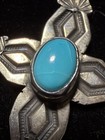 Vintage Native American Sterling Silver Cross With Turquoise Accent Necklace