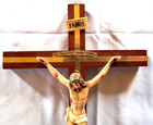 Vtg Wood Carved Cross Crucifix Inri Jesus Christ Wall Hanging Catholic 12 
