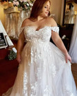 Plus Size Wedding Dresses Off Shoulder Lace Applique Bridal Gowns Lace Up Back