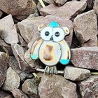 Zuni Assorted Stone Vintage Sterling Silver Owl Pendant Or Brooch Pin