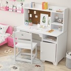 Kids Desk And Chair Set  Wooden Study Table With Storage Shelf  Bulletin Board