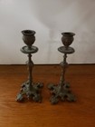 Pair Of Ornate Antique Solid Brass Candle Stick Holders 7 1 2  Tall