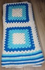 Granny Square Crochet Afghan Blanket Lap Throw Turquoise Blue   Ivory 66  X 42 