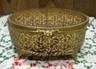 Vintage Oval Glass Gold Ormolu Filigree Jewelry Box   Casket With Rope   Tassels
