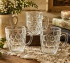 3 Vtg Winston Clear Dimpled Thumbprint Glass Beer Mugs Tankards 16 Oz Set Of 3