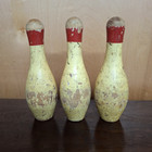Vintage Wooden Bowling Red Stripe Duck Pins Set Of 3 W Original Paint Finish 7 h