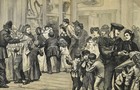 England British Museum Crowd With Police  Huge Double-folio 1870s Antique Print