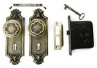 Antique Door Set Victorian   Eastlake Backplate Knob Mortise Lock Key Reclaimed