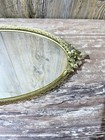 Vintage Hollywood Regency Gold Metal Filigree Oval Vanity Mirror Tray Birds Flor