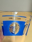 Hazel Atlas Shot Glass Blue Gold Grape Wheat Vintage Mcm Barware Shotglass