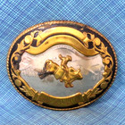 Rodeo Bull Riding Trophy Belt Buckle Yukon Oklahoma Cowboy G-silver Vtg   blt191