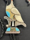 Vintage Zuni Sterling Silver Signed Multi-stone Inlay Quail Bolo Tie