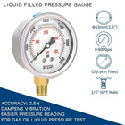 0-6000 Psi Liquid Filled Pressure Gauge 2 5  Dial 1 4  Npt Lower Mount Stainless