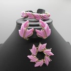 Vintage Kramer Thermoset Purple Jewelry Bracelet Earrings Brooch Gold Tone Leaf