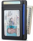 Slim Minimalist Leather Wallet Rfid Blocking Front Pocket Peak Black Unisex