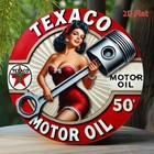 Vintage Texaco Motor Oil 50   Round Tin Metal Sign Retro Gasoline 8x8
