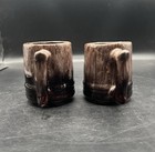 Drip Glaze Mugs Hand Painted Brown Set Of Two Vintage Mid Century
