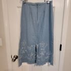 Bohemian Linen Blend Blue Flower Print Maxi Long Skirt Size Medium