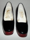 70s Vintage Black   Red Patent Leather Johansen Heel Pumps Shoes Size 4