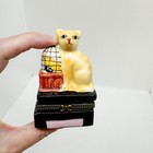 Cat Hinged Trinket Box Porcelain Cats Orange Ginger Bird Cage Red Pink Friends