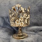 Bath   Body Works Pedestal Metal 3-wick Candle Holder Silver white Floral