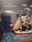 Vintage Folk Art Clipper Ship With American Flag In Shadow Box Diorama